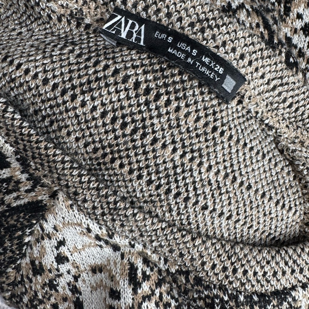 Zara Black Gray Brown Snake Print Long Sleeve Dress Stretchy - Picture 6 of 8